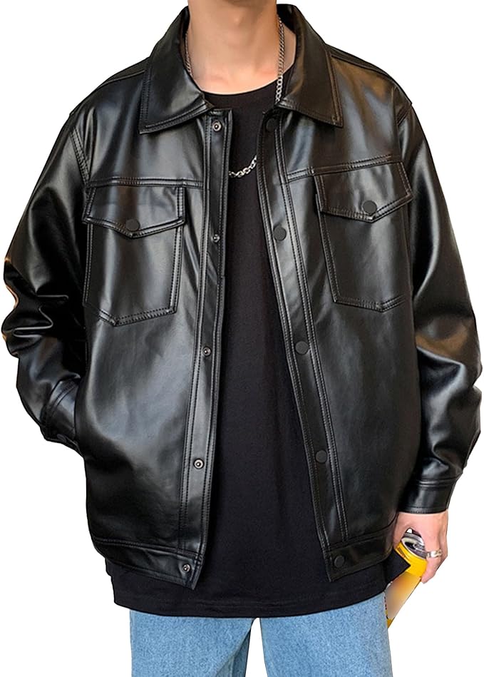 Gsywaipei Men's Casual Leather Jacket Asymmetric Lapel